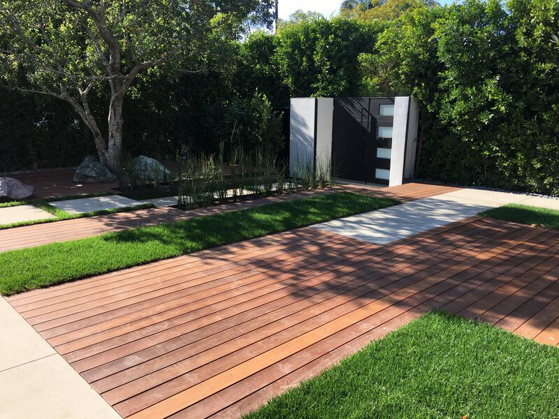 Finished outdoor deck and landscaped garden
